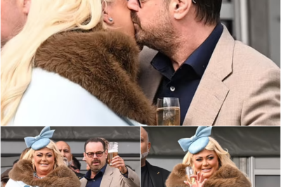 Gemma Collins steals the show in a statement caped blue ensemble as she quaffs champagne and greets beer-guzzling Danny Dyer with a kiss at Cheltenham Festival