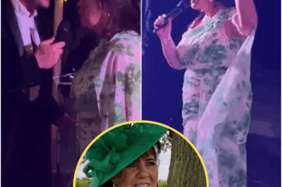 IN THE MOOD Coleen Nolan belts out songs at son Jake’s wedding as she takes to the stage in a gorgeous green gown