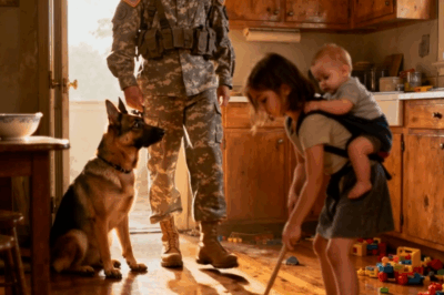 He Came Home From A Year-Long Deployment To A Dark Porch And Two Kids On The Steps—The German Shepherd Was Their Shield, The Second Wife Was Gone With Her Lover, And What He Did Next Shook Oakwood Street