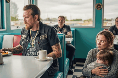 “Can I have the leftovers for my child?” — The mother kneels in the middle of an American diner; the tattooed biker stands up, the whole room goes dead silent… and the heartwarming ending no one dared to imagine